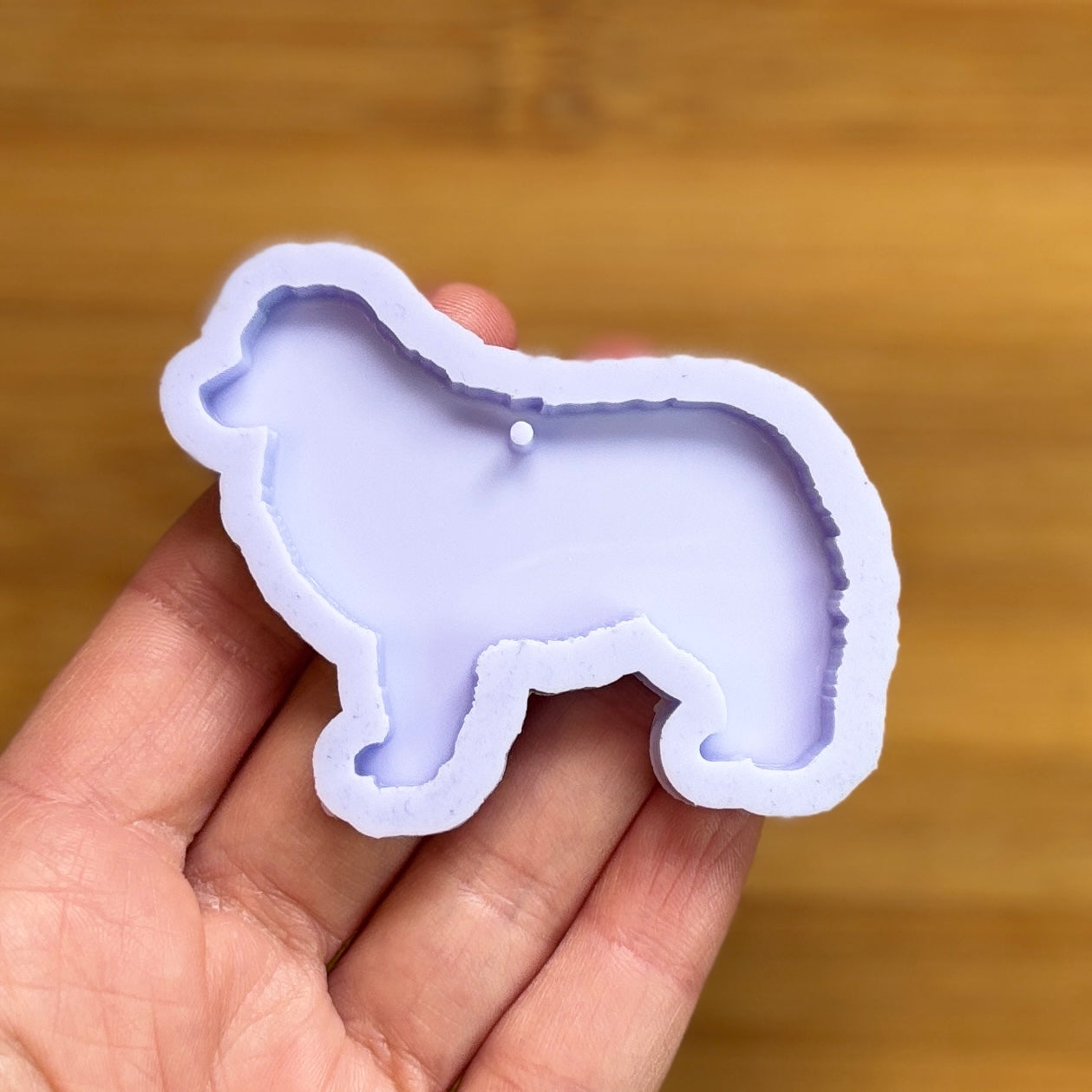 Miniature American Shepherd silicone mold with 1 cavity, made with food safe silicone.