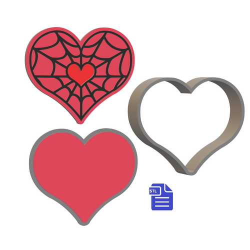 3pc Spiderweb Heart Bath Bomb Mold STL File - for 3D printing - FILE ONLY