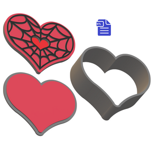 3pc Spiderweb Heart Bath Bomb Mold STL File - for 3D printing - FILE ONLY