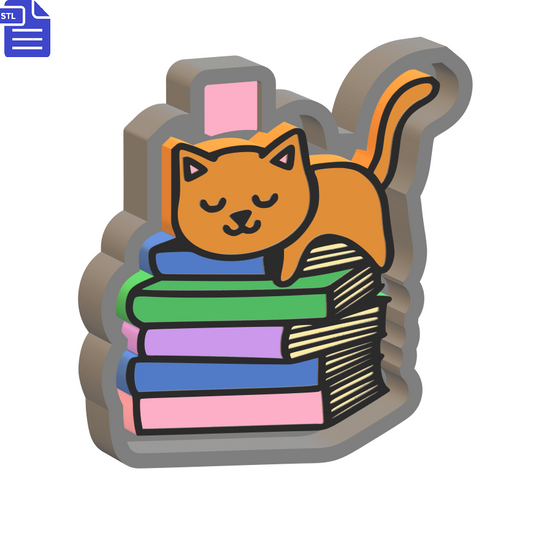 Sleeping Cat on Book Pile Silicone Mold Housing STL File - The Crafts and Glitter Shop