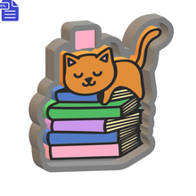 Load image into Gallery viewer, Sleeping Cat on Book Pile Silicone Mold Housing STL File