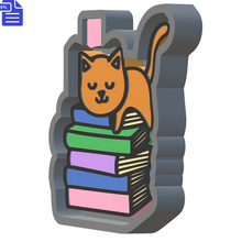 Load image into Gallery viewer, Sleeping Cat on Book Pile Silicone Mold Housing STL File