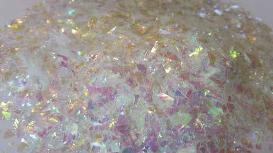 Iridescent White Cellophane Glitter Flakes
