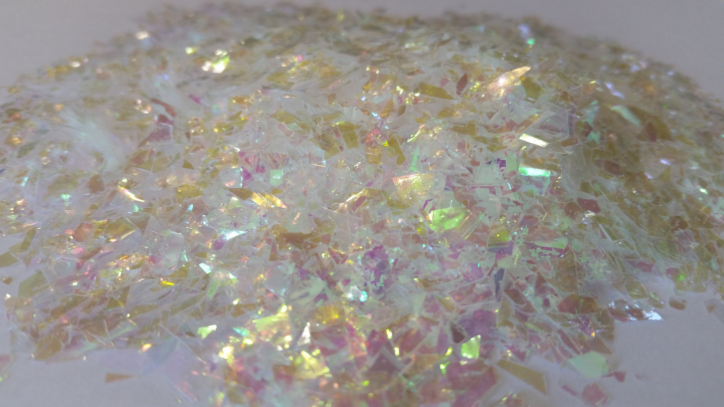 Iridescent White Cellophane Glitter Flakes