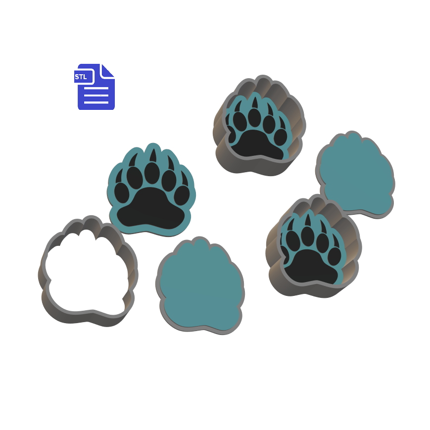 1pc + 2pc + 3pc Bear Paw Bath Bomb Mold STL File