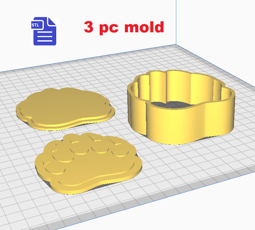 1pc + 2pc + 3pc Bear Paw Bath Bomb Mold STL File