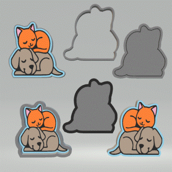 1pc + 2pc + 3pc Cat sleeping on top of Dog Bath Bomb Mold STL File
