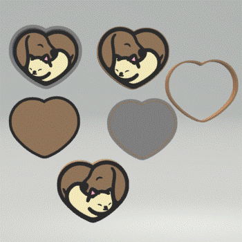1pc + 2pc + 3pc Dog & Cat Heart Bath Bomb Mold STL File