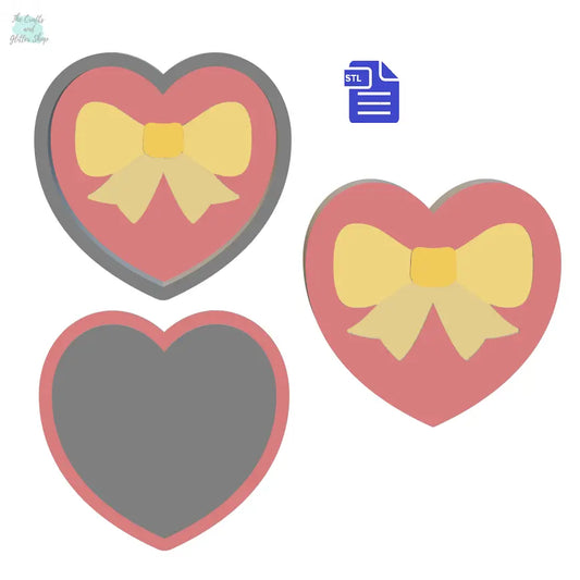 1pc + 2pc Heart Gift Box Bath Bomb Mold STL File - for 3D printing - FILE ONLY - mold for bath bombs shower steamer bars - The Crafts and Glitter Shop