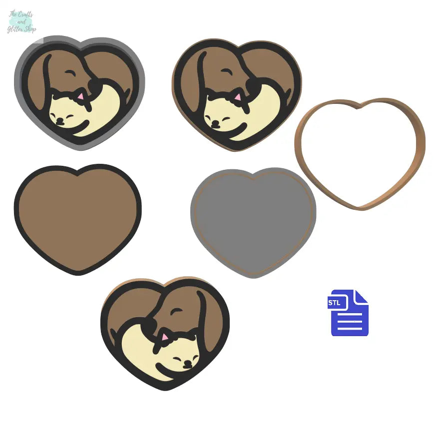 1pc + 2pc + 3pc Dog & Cat Heart Bath Bomb Mold STL File - for 3D printing - FILE ONLY - mold for bath bombs solid shampoo shower steamer bar - The Crafts and Glitter Shop