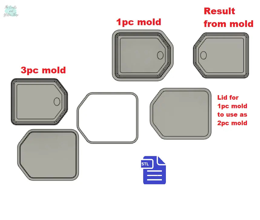 1pc + 2pc + 3pc Gift Tag Bath Bomb Mold STL File - for 3D printing - FILE ONLY - mold for bath bombs shower steamers solid shampoo bars - The Crafts and Glitter Shop