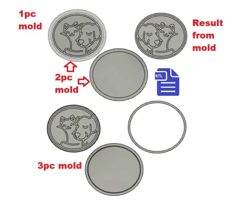 1pc + 2pc + 3pc Sleeping curled dog & cat Bath Bomb mold STL File - for 3D printing - FILE ONLY - mold for solid shampoo shower steamer bars - The Crafts and Glitter Shop