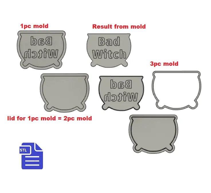 1pc + 2pc +3pc Bad Witch Bath Bomb Mold STL File - for 3D printing - FILE ONLY - mold for bath bombs shower steamers solid shampoo bars - The Crafts and Glitter Shop