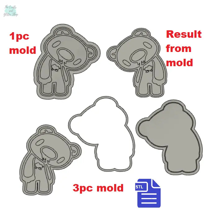 1pc & 3pc Gloomy Bear Bath Bomb Mold STL File - Digital Download - The Crafts and Glitter Shop