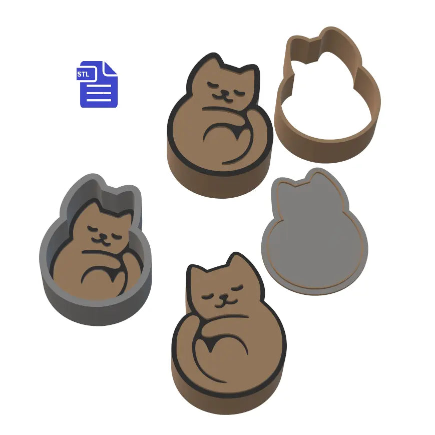 1pc & 3pc Sleepy Cat Bath Bomb Mold STL File - for 3D printing - FILE ONLY - The Crafts and Glitter Shop