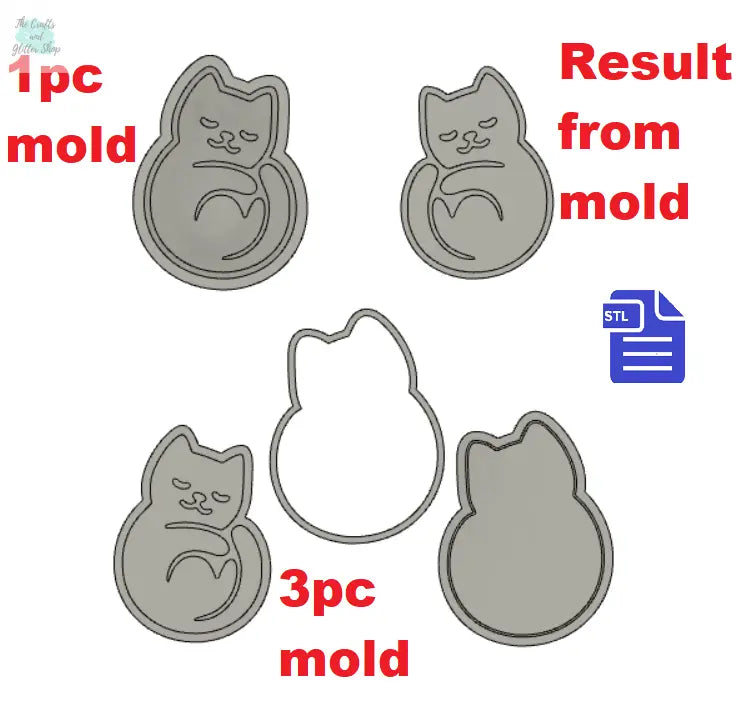 1pc & 3pc Sleepy Cat Bath Bomb Mold STL File - for 3D printing - FILE ONLY - The Crafts and Glitter Shop