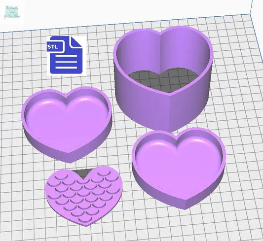 2 in 1 Heart Bath Bomb Mold STL File - for 3D printing - FILE ONLY - Plain Bubble Heart or Mermaid Heart Bath Bomb Press Mould with stencil - The Crafts and Glitter Shop