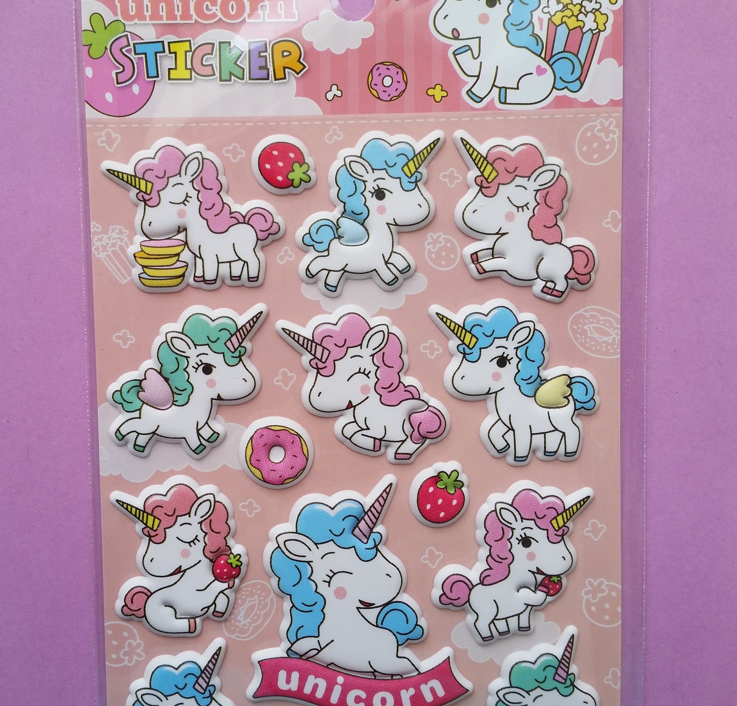 Unicorn Puffy Stickers - 1 Sheet