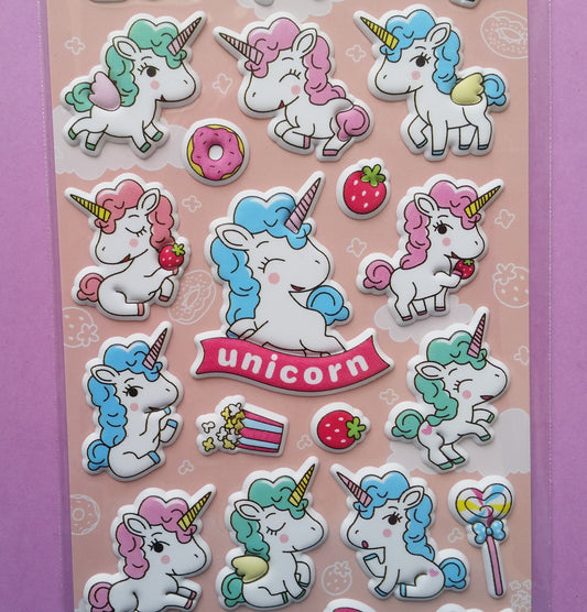 Unicorn Puffy Stickers - 1 Sheet