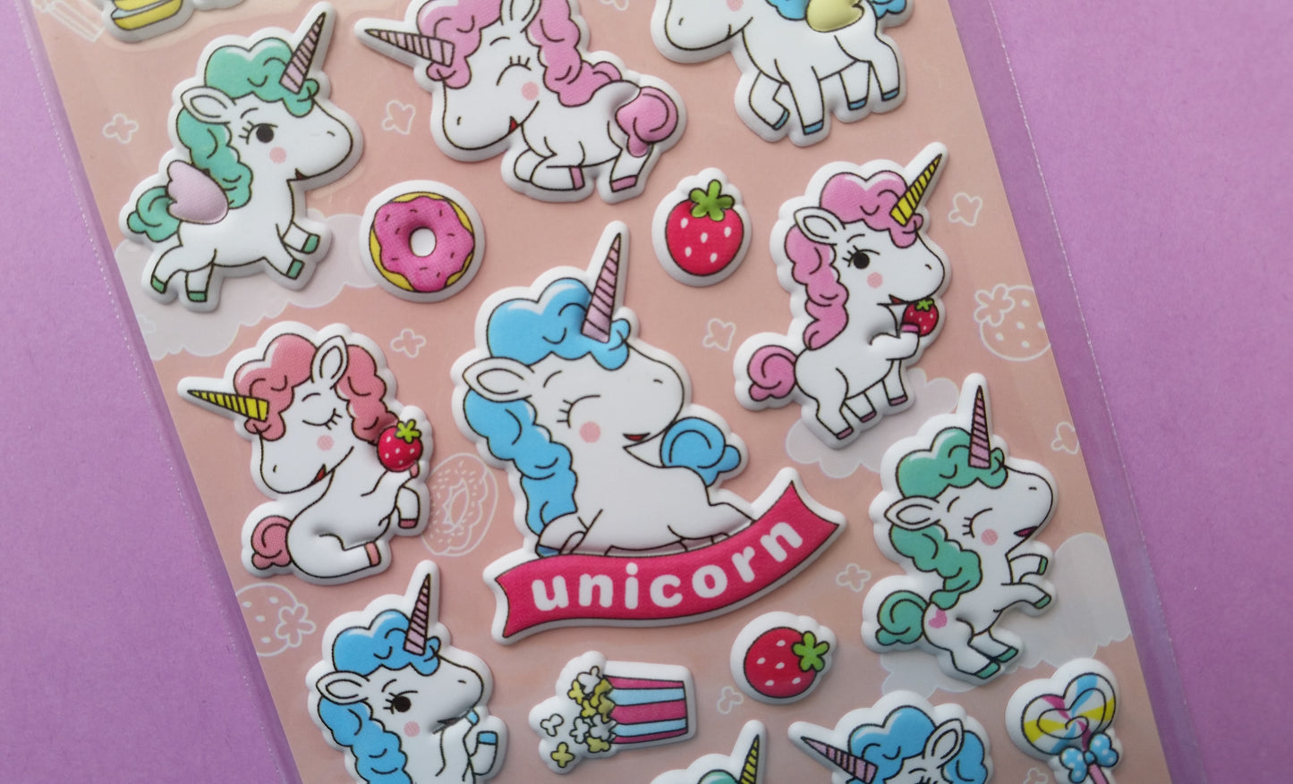 Unicorn Puffy Stickers - 1 Sheet