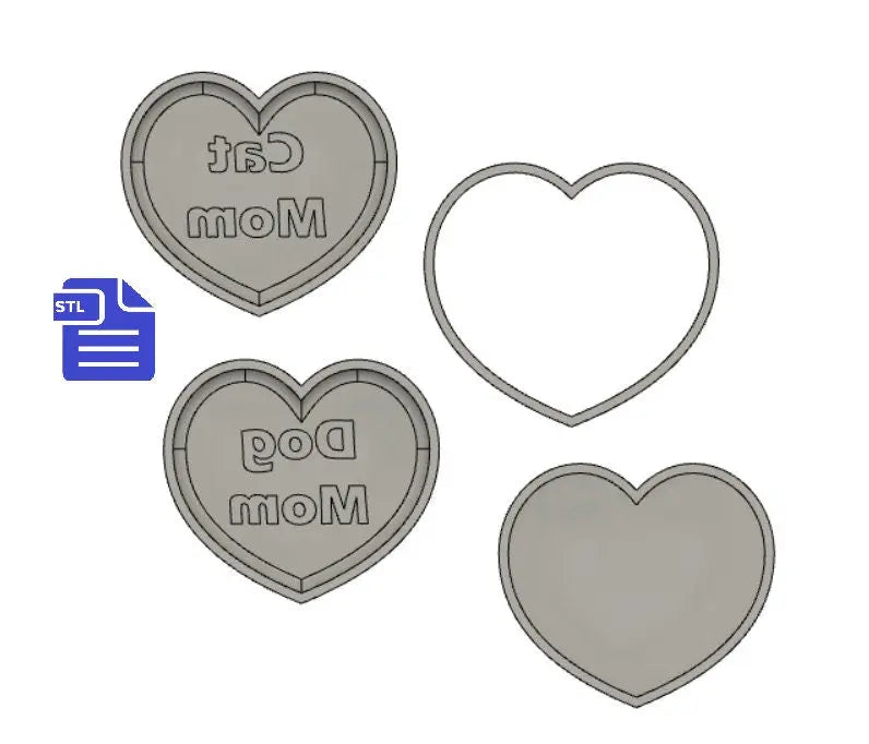 2in1 Dog & Cat Mom Bath Bomb Molds STL File - for 3D printing - FILE ONLY - 3 piece Bubble Heart Pet Mother's Day Hand Press Bath Bomb Mould