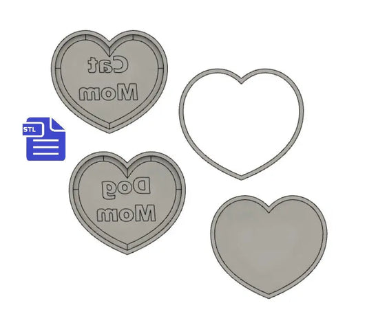 2in1 Dog & Cat Mom Bath Bomb Molds STL File - for 3D printing - FILE ONLY - 3 piece Bubble Heart Pet Mother's Day Hand Press Bath Bomb Mould
