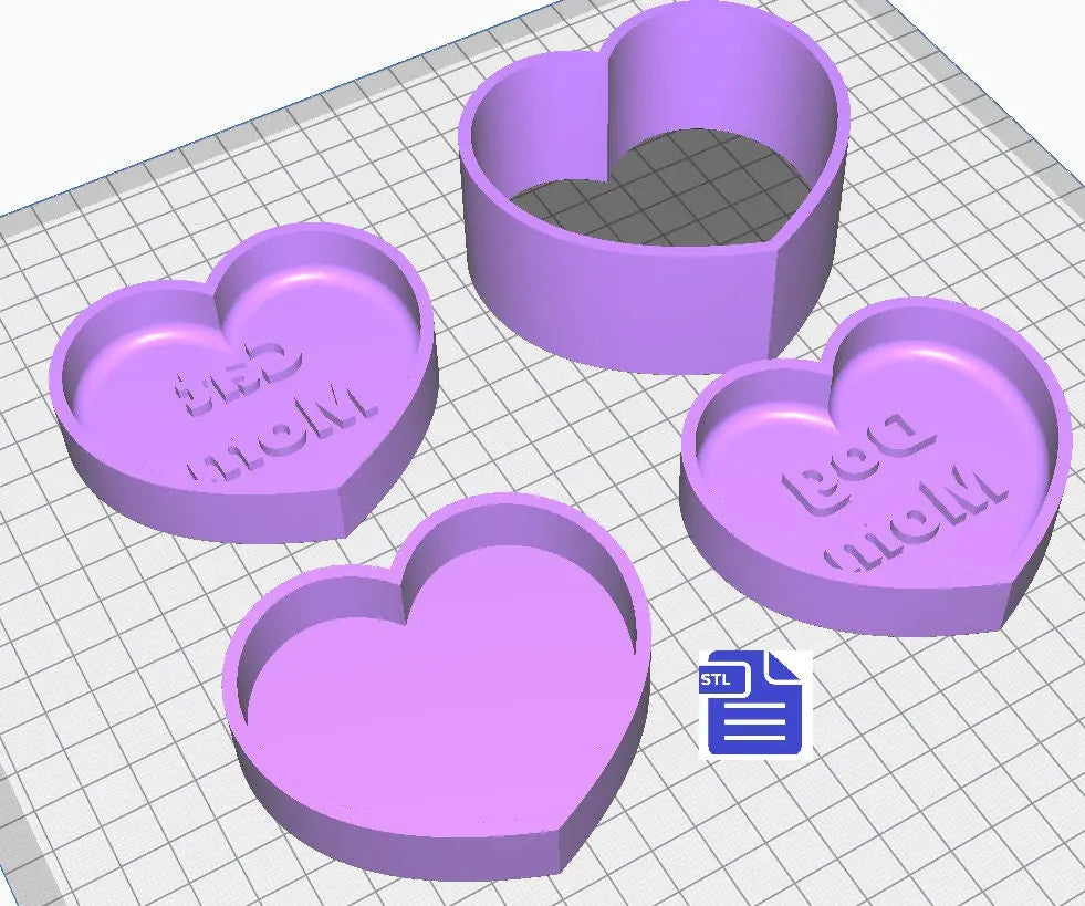 2in1 Dog & Cat Mom Bath Bomb Molds STL File - for 3D printing - FILE ONLY - 3 piece Bubble Heart Pet Mother's Day Hand Press Bath Bomb Mould