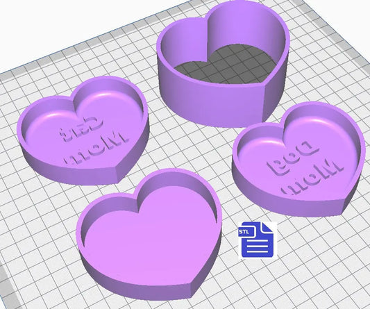 2in1 Dog & Cat Mom Bath Bomb Molds STL File - for 3D printing - FILE ONLY - 3 piece Bubble Heart Pet Mother's Day Hand Press Bath Bomb Mould