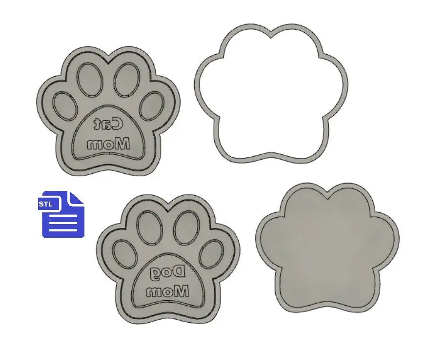 2in1 Dog & Cat Mom Paws Bath Bomb Mold STL File - for 3D printing - FILE ONLY - 2 in 1 3 piece Pet Mom Bath Bomb Hand Press Mould - The Crafts and Glitter Shop