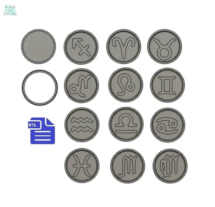 3 Part Zodiac Signs Bath Bomb Mold STL File - for 3D printing - FILE ONLY - Star Symbols Bath Bomb Press - Shower Steamer Disc Bar Mold - The Crafts and Glitter Shop
