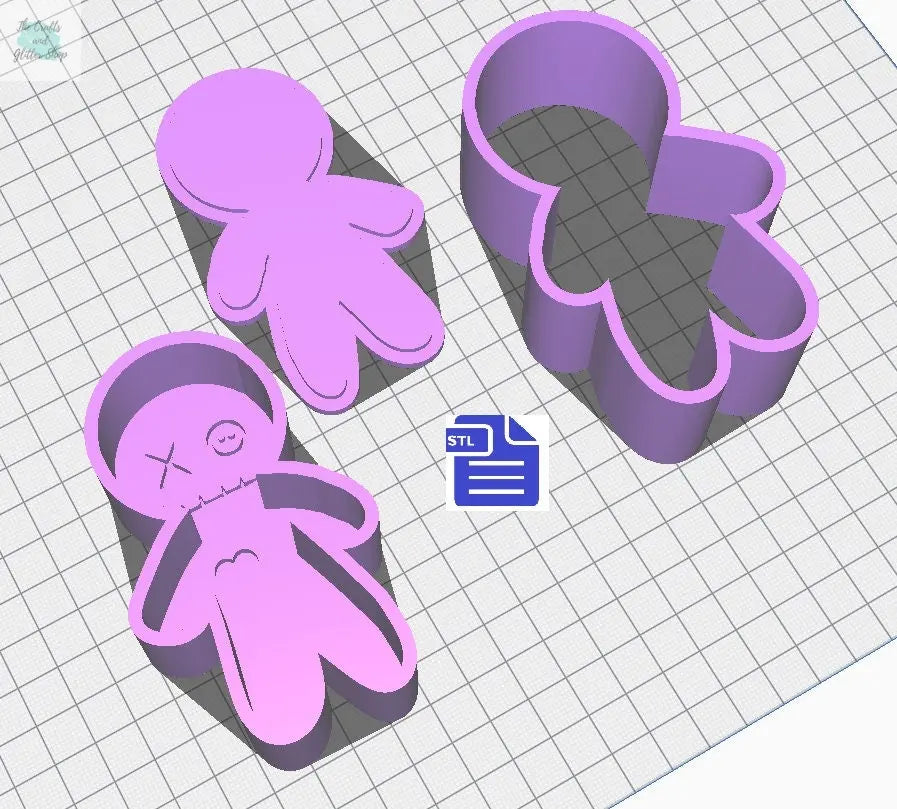 3 pc Voodoo Doll Bath Bomb Mold STL File - for 3D printing - FILE ONLY - 3 piece Bath Bomb Mould - Hand Press Bath Bomb Mold