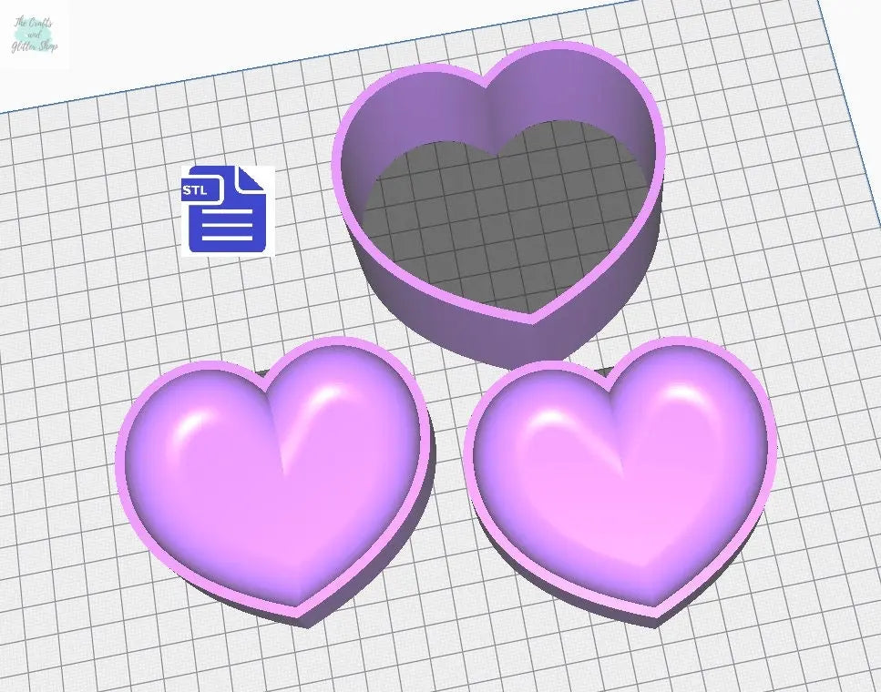 3D Bubble Heart Bath Bomb Mold STL File - for 3D printing - FILE ONLY - Puffy Heart Bath Bomb Press - Shower Steamer Bar Mold