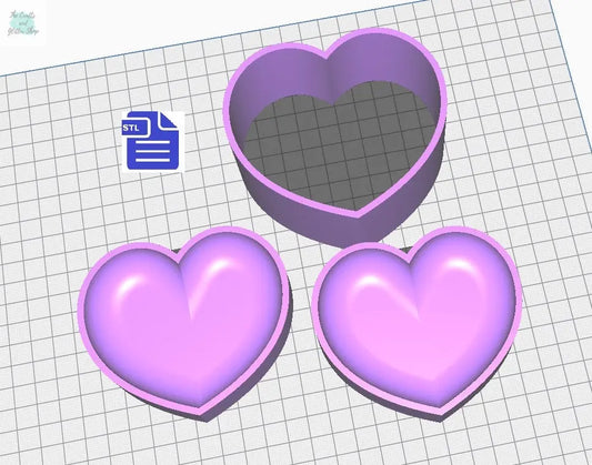 3D Bubble Heart Bath Bomb Mold STL File - for 3D printing - FILE ONLY - Puffy Heart Bath Bomb Press - Shower Steamer Bar Mold