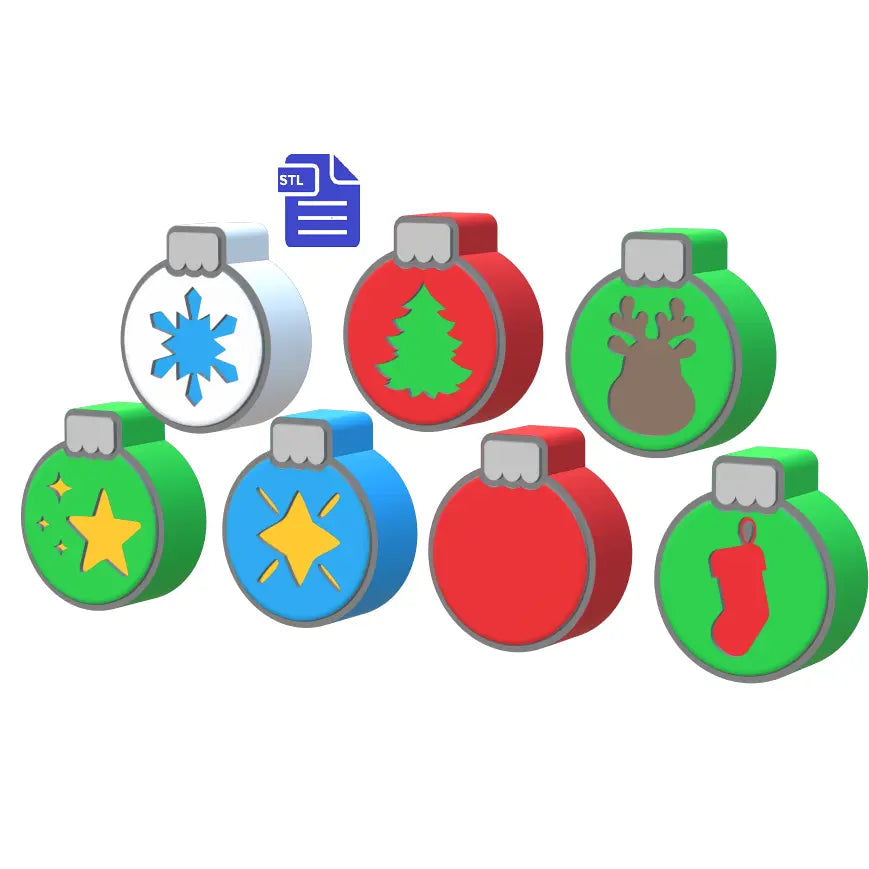 3pc 7in1 Christmas Bauble Bath Bomb Mold STL File - for 3D printing - FILE ONLY - 3 part Xmas Ornament Manual Hand Press Mould - 7 designs - The Crafts and Glitter Shop