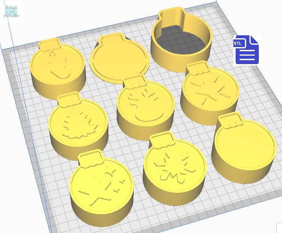 3pc 7in1 Christmas Bauble Bath Bomb Mold STL File - for 3D printing - FILE ONLY - 3 part Xmas Ornament Manual Hand Press Mould - 7 designs - The Crafts and Glitter Shop