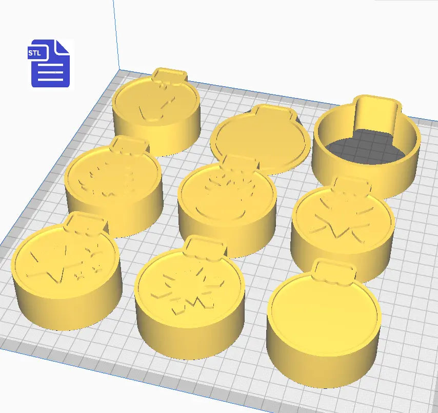 3pc 7in1 Christmas Bauble Bath Bomb Mold STL File - for 3D printing - FILE ONLY - 3 part Xmas Ornament Manual Hand Press Mould - 7 designs - The Crafts and Glitter Shop