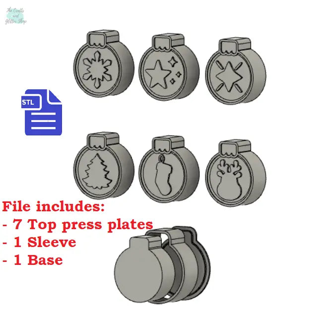 3pc 7in1 Christmas Bauble Bath Bomb Mold STL File - for 3D printing - FILE ONLY - 3 part Xmas Ornament Manual Hand Press Mould - 7 designs - The Crafts and Glitter Shop