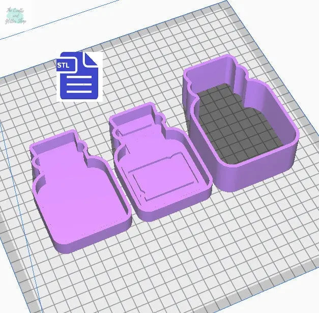 3pc Apothecary Jar Bath Bomb Mold STL File - for 3D printing - FILE ONLY - 3 piece hand press bath bomb mould - The Crafts and Glitter Shop