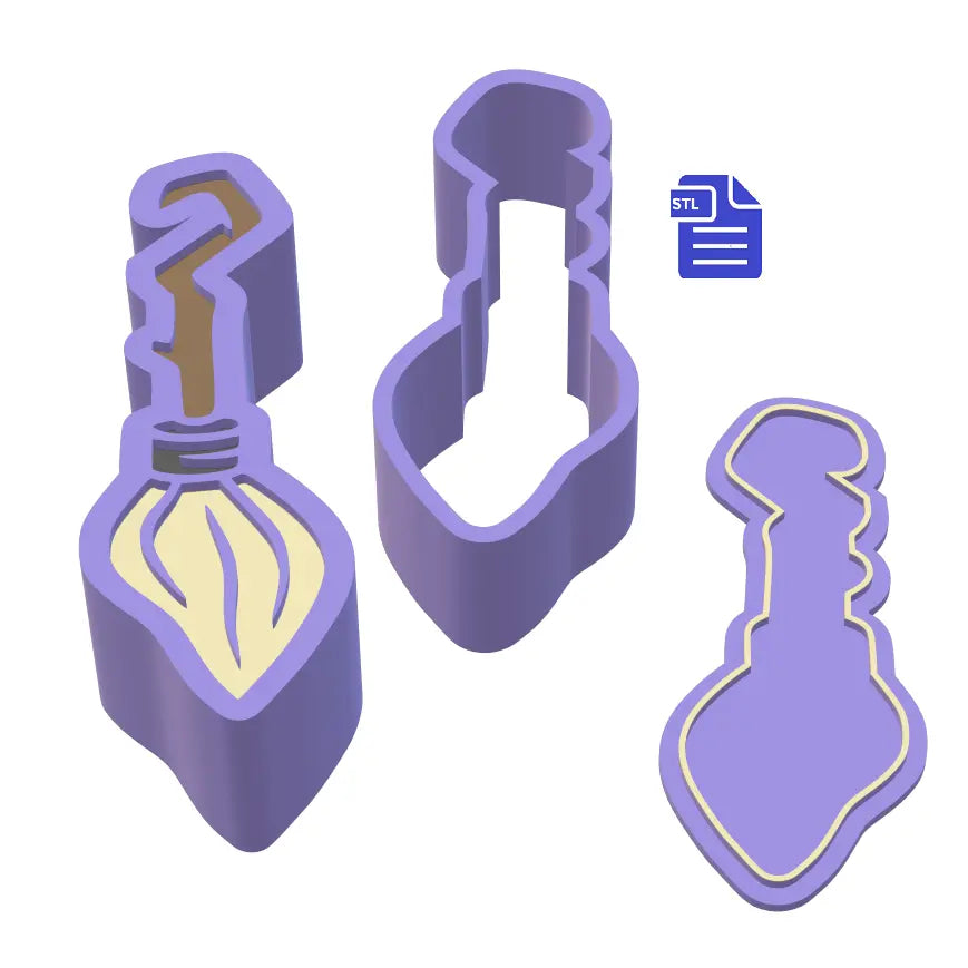 3pc Broom Bath Bomb Mold STL File - model for 3D printing - FILE ONLY for printing your own mold for bath bombs shower steamers fizzies - The Crafts and Glitter Shop