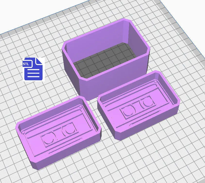 3pc Cassette Bath Bomb Mold STL File - for 3D printing - FILE ONLY - 3 piece Hand Press Bath Bomb Mould