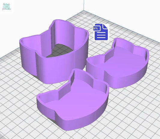 3pc Cat Head Bath Bomb Mold STL File - for 3D printing - FILE ONLY - 3 piece Cat Head Hand Press Bath Bomb Mould