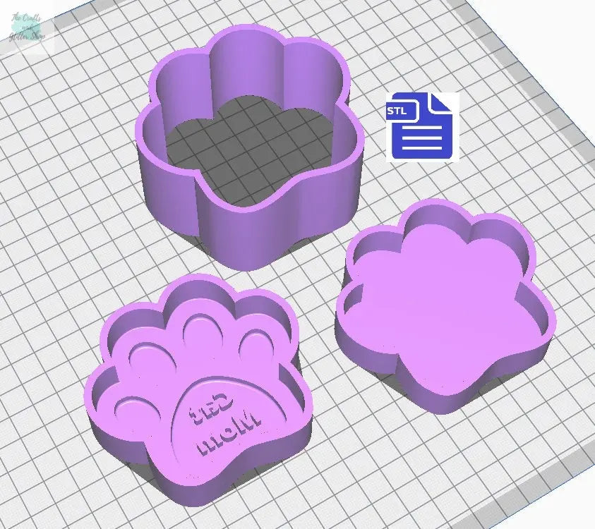 3pc Cat Mom Paw Bath Bomb Mold STL File - for 3D printing - FILE ONLY - 3 piece Pet Mother's Day Bath Bomb Hand Press Mould - The Crafts and Glitter Shop