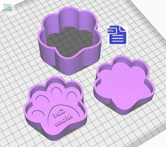 3pc Cat Mom Paw Bath Bomb Mold STL File - for 3D printing - FILE ONLY - 3 piece Pet Mother's Day Bath Bomb Hand Press Mould - The Crafts and Glitter Shop