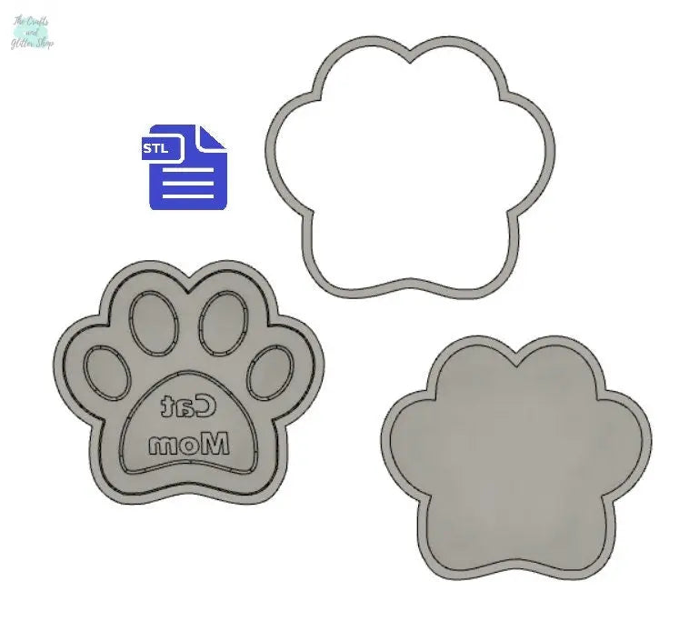 3pc Cat Mom Paw Bath Bomb Mold STL File - for 3D printing - FILE ONLY - 3 piece Pet Mother's Day Bath Bomb Hand Press Mould - The Crafts and Glitter Shop