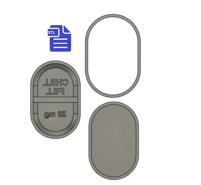 3pc Chill Pill Bath Bomb Mold STL File - for 3D printing - FILE ONLY - 3 piece Chill Pill Hand Press Bath Bomb Mould