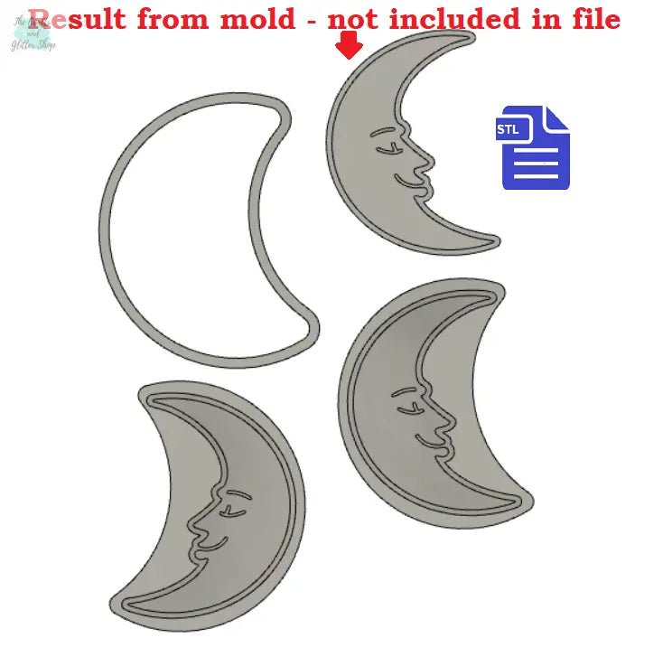 3pc Crescent Moon with Face Bath Bomb Mold STL File - The Crafts and Glitter Shop