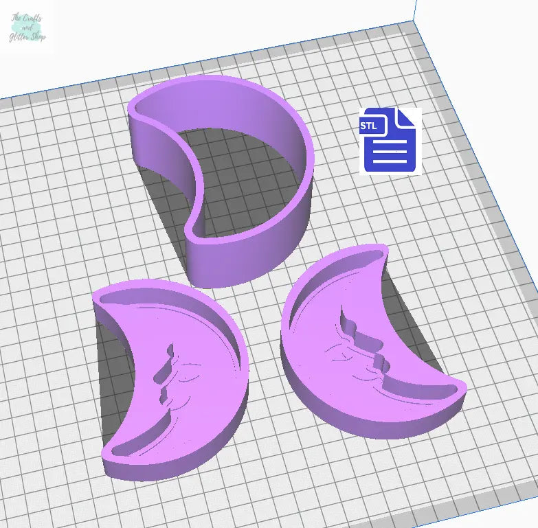 3pc Crescent Moon with Face Bath Bomb Mold STL File - The Crafts and Glitter Shop