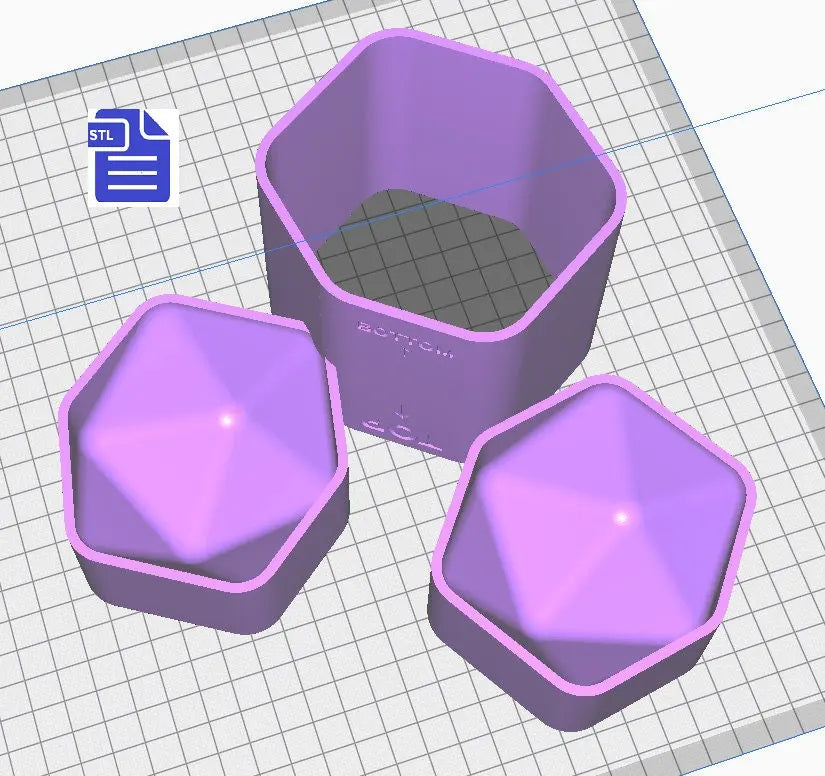 3pc D20 Bath Bomb Mold STL File - for 3D printing - FILE ONLY - 3 part D20 hand press bath bomb mould