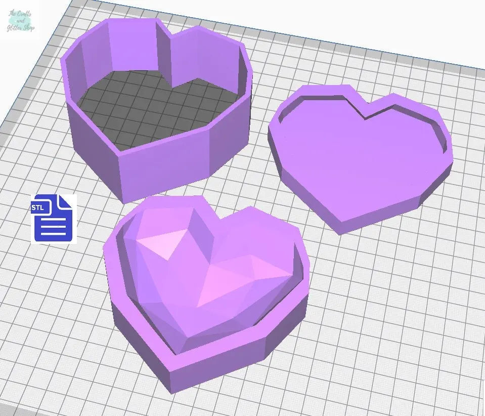 3pc Geometric Heart Bath Bomb Mold STL File - for 3D printing - FILE ONLY - The Crafts and Glitter Shop