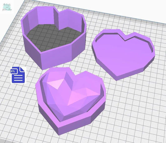 3pc Geometric Heart Bath Bomb Mold STL File - for 3D printing - FILE ONLY - The Crafts and Glitter Shop
